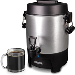 Homecraft 45-Cup Coffee & Hot Beverage Urn - Quick Brewing, Drip-Free Spout, Water Level Markings, Reusable Filter, & Carry Handles - Aluminum