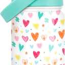 Kids Water Bottle with Straw Lid - Insulated 12 Oz Stainless Steel Water Bottles for Girls - Heart Water Bottle Travel Cup for School Sports