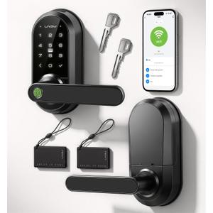 Smart Lock Keypad Door Lock with Handle, WiFi Keyless Entry Door Lock with Handle,Door Keypad Locks with Alexa & Google Assistant,Voice Control & APP Remote,Fingerprint,Key Fob,PIN Unlock,Auto Locking