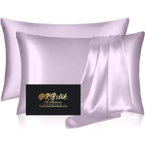 Silk Pillowcase 2 Pack, Mulberry Silk Pillow Cases Queen Size Set of 2, Anti Acne Silk Pillowcase for Hair and Skin, Natural Silk Satin Pillowcases Gifts for Women Men 2 Pack with Zipper, Lavender