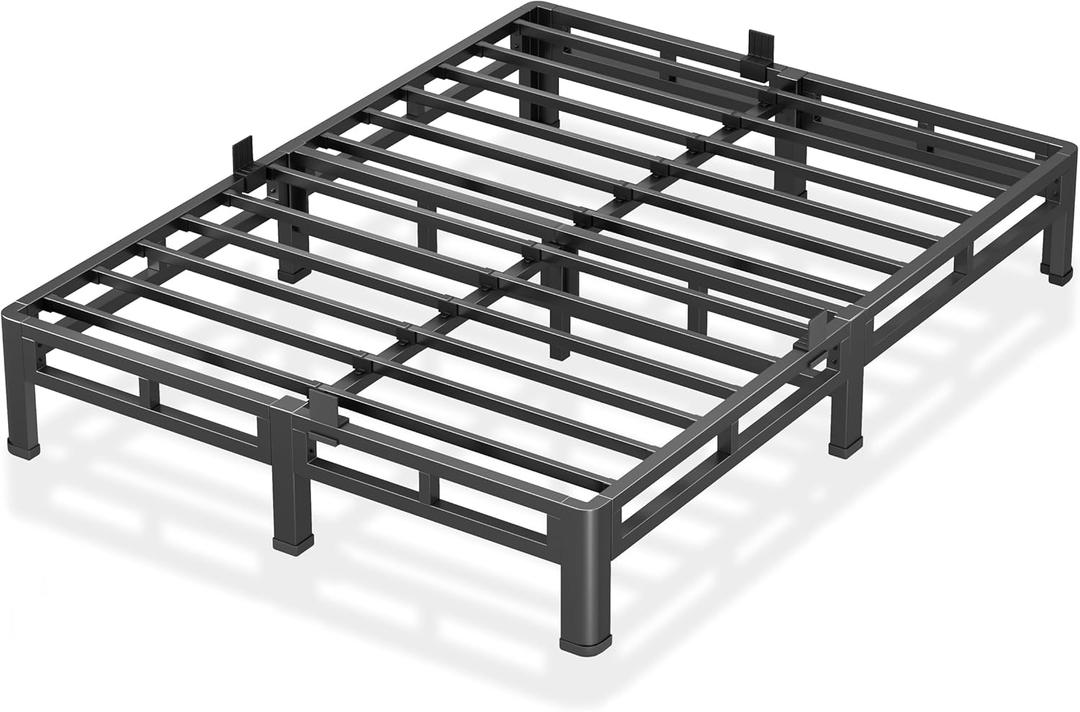 7 Inch King Size Bed Frame, Metal Bed Frame & Box Spring 2 in 1 Platform with Round Corner Legs, 4000Lbs Heavy Duty Low-Profile Frame, Mattress Slide Stopper, Noise-Free, Easy Assembly