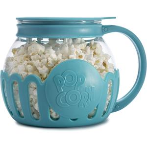 Ecolution Patented Micro-Pop Microwave Popcorn Popper with Temperature Safe Glass, 3-in-1 Lid Measures Kernels and Melts Butter, Made Without BPA, Dishwasher Safe, 1.5-Quart, Teal