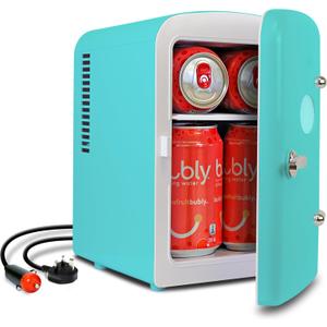 Koolatron Retro Mini Fridge 4 Liter Green Portable Refrigerator for Bedroom Office Dorm Skincare Table Top Beverage Cooler Travel Bottle Warmer Kimchi Fridge Car Outdoor Patio 6 Can Capacity
