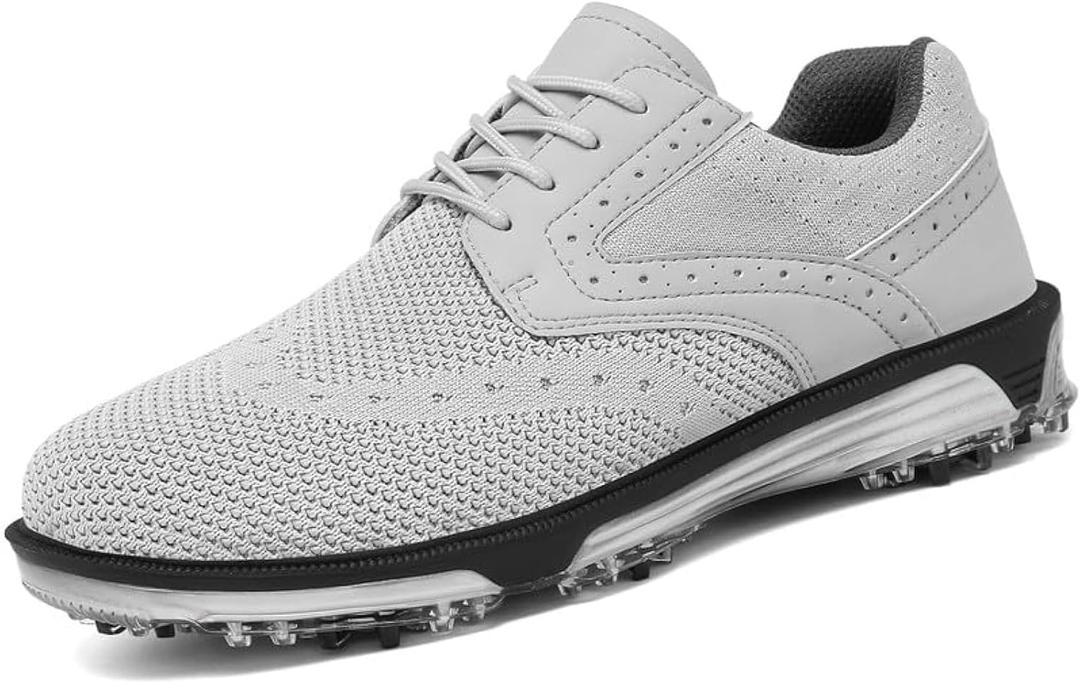 ULTIANT Men's Golf Shoes Fixed Nailless Sole Lightweight Breathable Spikeless Outdoor Footwear (White,46)