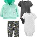 Simple Joys by Carter's Baby Girls' 4-Piece Jacket, Pant, and Bodysuit Set (Black Dots/Mint Green Unicorn/White Snowflake/Floral) 18 Months