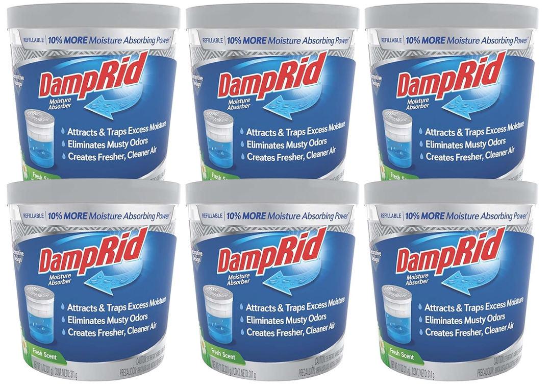 DampRid Refillable Moisture Absorber, 11 oz., 6Pack  Fresh Scent Moisture Absorbers, 10% More Absorbing Power*, Eliminates Musty Odors for Fresher, Cleaner Air