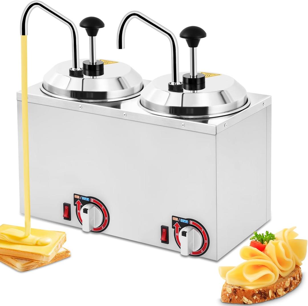 Nacho Cheese Dispenser Warmer 5.3Qt Electric Cheese Pump with 9 Stickers&Cleaning Kits, Insulated Dispenser Pump for Cheese Fudge Caramel 86-185 110V
