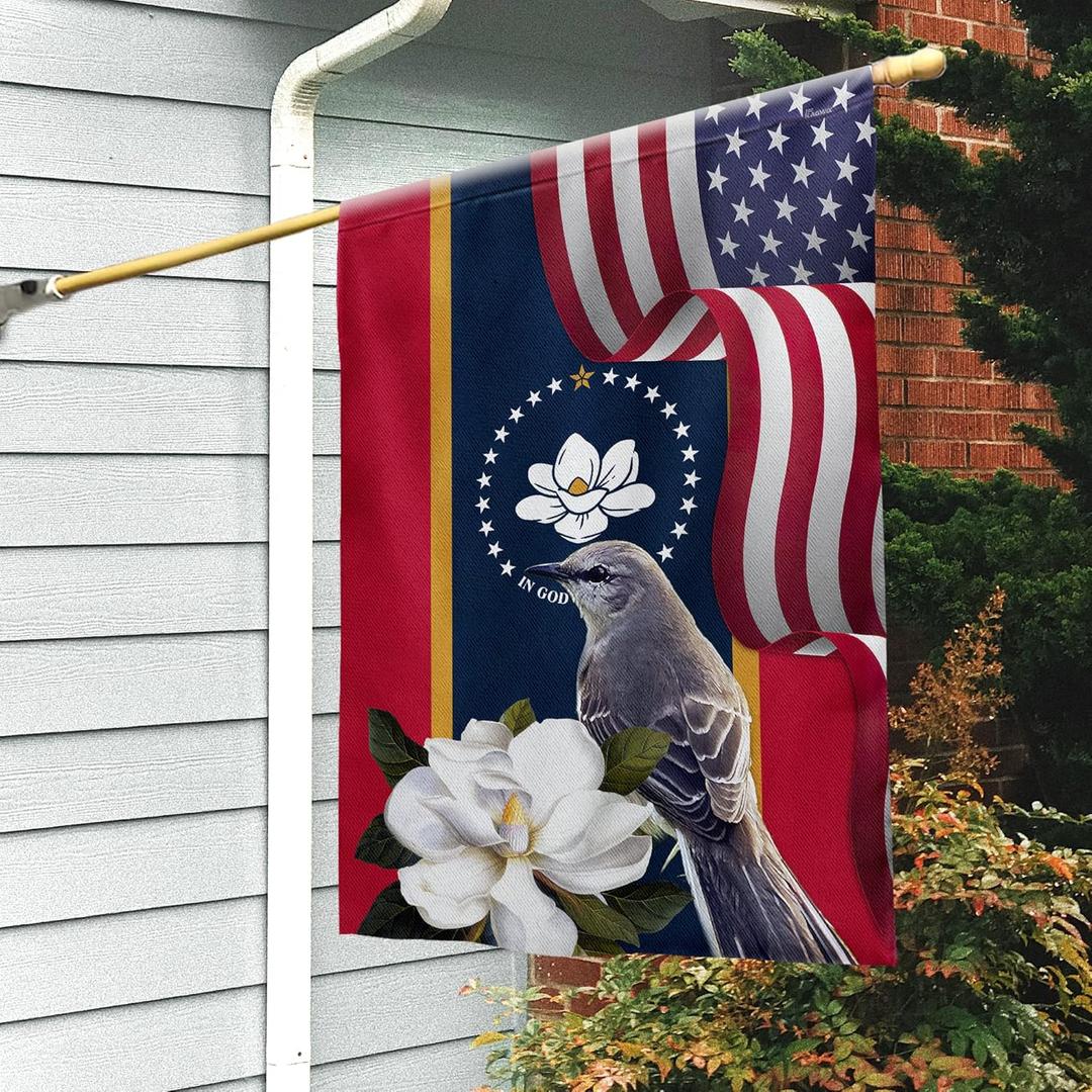 FLAGWIX Mississippi State Double Sided State Flags, Mississippi American Flags, Double Sided Heavy Duty Canvas House Flag 30x40, Mockingbird and Magnolia Indoor Outdoor Home Decor Flag