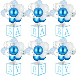 6 Sets Blue Boy Baby Shower Table Centerpiece with Paper Letter Boxes, Stand, Blue and White Balloon DIY Baby Shower Party Table Decor Kit for Boy 1st Birthday Gender Reveal Party Supplies