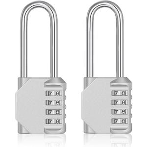 ZHEGE Long Shackle Padlock 2 Pack, 4 Digit Combination Lock, Resettable Weatherproof Combo Lock for School, Gym, Employee Locker, Outdoor, Fence