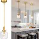 Osimir Brushed Gold Pendant Lights Kitchen Island, 1-Light 5.9" Modern Glass Pendant Light with Clear Glass and Rods, Mini Hanging Lighting for Kitchen Sink Bathroom Bedroom, OS-YQ7749-1PBG