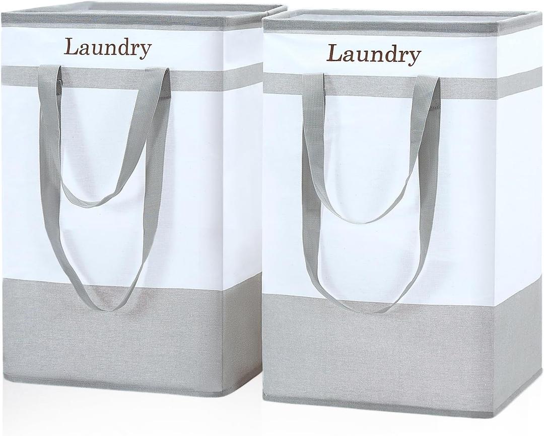 FairyHaus Laundry Basket 78L, 2Pack Laundry Hamper with Easy Carry Handles, Collapsible Laundry Baskets Hampers for Bathroom Clothes Storage Grey