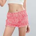 POHADON Women's Plaid Layered Ruffle Shorts Cute Lolita Shorts Mini Casual Pajama Shorts Y2k Gingham Boxer Lounge Shorts (M)