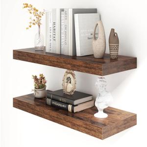 12 Inch Deep Floating Shelves for Wall | 30 Inch Floating Shelves Set of 2 | Rustic Floating Shelves for Living Room Bathroom Laundry Room Bedroom Kitchen Home Office - Rustic Brown (30W x 12D x 2H, 2 Pack)