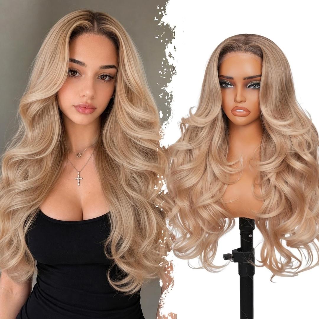 Glueless Wig Ombre Autumn Brown Synthetic Wigs 28 Inch Layered Wig
13x4x1 HD Lace, Long Wigs for Women, Pre Plucked and Pre Cut Glueless Wigs, Glueless Synthetic Wig, Synthetic Lace Front Wig