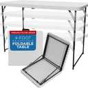 Sorfey Folding Table 4-Foot X 24 inch, Adjustable to 4 Heights, White Plastic