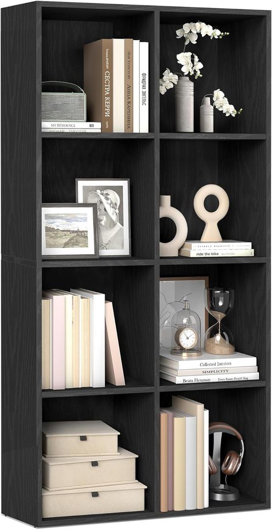 VASAGLE Custos Collection - Bookshelf, Bookcase, Cube Shelf with 8 Compartments, 9.4 x 25.8 x 51 Inches, Storage Shelf, for Living Room, Home Office, Dining Room, Ebony Black ULBC424B01