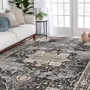 RUUGME Washable 5x7 Area Rugs - Large Rugs for Living Room Stain Resistant Carpet Vintage Rugs for Bedroom with Non Slip Backing Home Decor Floor Decoration Mat (5x7 Black) (5' x 7' (Rectangular))