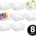 mDesign Plastic Modern Wide Open Front Dip Storage Organizer Bin Basket for Household Organization - Shelves, Cubby, Cabinet, and Closet Organizing Decor - Ligne Collection - 8 Pack - Clear