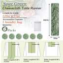 Sage Green Cheesecloth Table Runner, 6 Pack 35" Boho Gauze Runner 120 inches Long Sheer Rustic Table Runner Fabric Bulk for Baby Shower Wedding Bridal Birthday Party Table Decorations