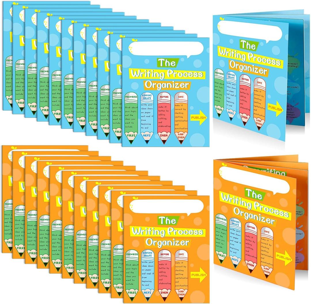 24 Pcs Writing Process Pocket Folders Writing Process 4 Pocket Laminated Student Folders School Folders with Pockets for Teacher Classroom School Supplies, 2 Styles, 9.5 x 12 Inch