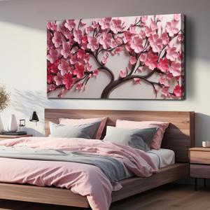 Pink Flower Wall Art for Bedroom Women Tree Prints Wall Art for Living Room Large Artwork for Wall Office Size 29 x 58 Inch