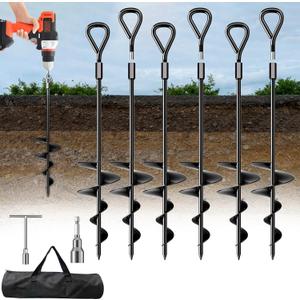 Phopich 18''/30" Long Ground Anchor, Heavy Duty Earth Anchors Ground Anchors Screw in Kit with T-Handle Hex Wrench for Camping Tent, Swing Sets, Securing Animals, Sheds, Trampoline (black)