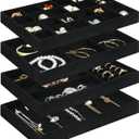 Jenseits 4 Stackable Jewelry Trays Organizer Set for Drawers, Jewellery Drawer Insert Divider Jewel Display Storage with Removable Dividers for Earring Necklace Rings Bracelet, Black