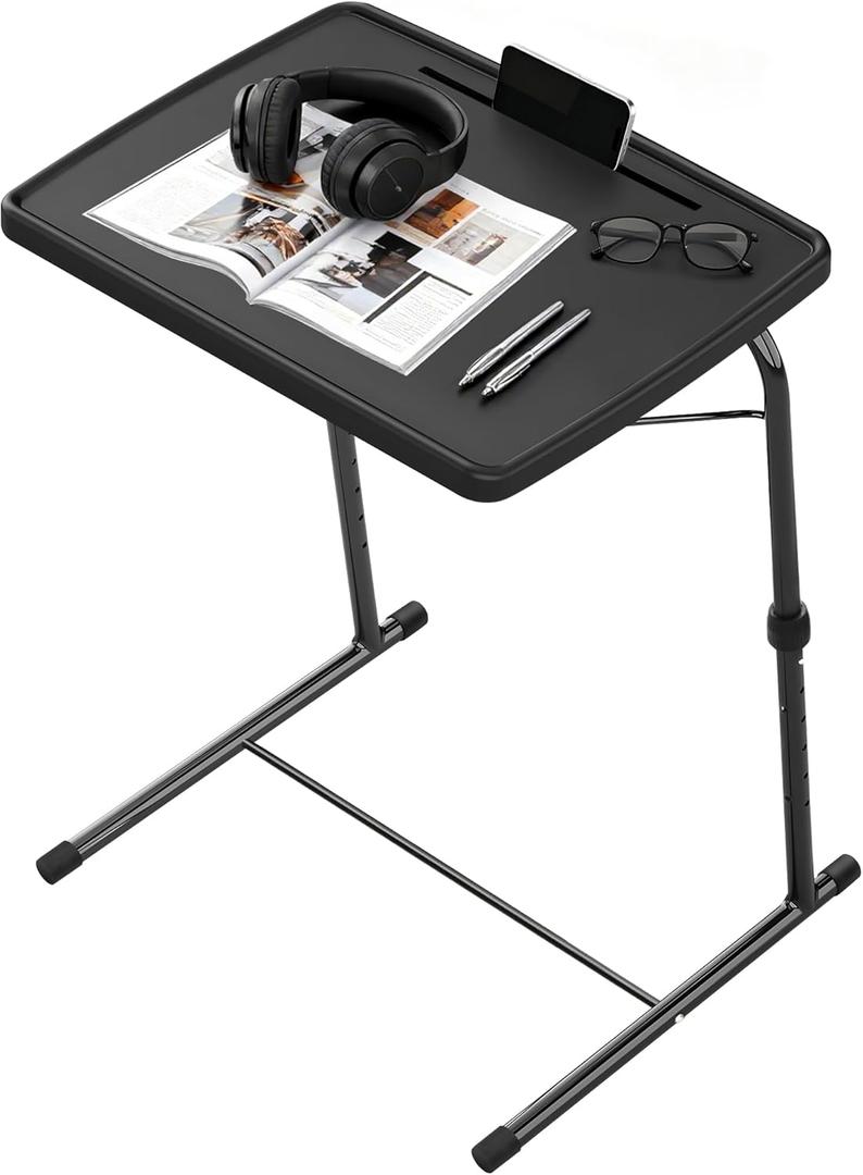 Max Pro Larger Folding TV Tray Table, XL Adjustable Foldable TV Table with 6 Height, 425% Thicker HDPE Plastic Table for Eating, Laptop, Snacks, Dinner Laptop on Couch & Bed, Black