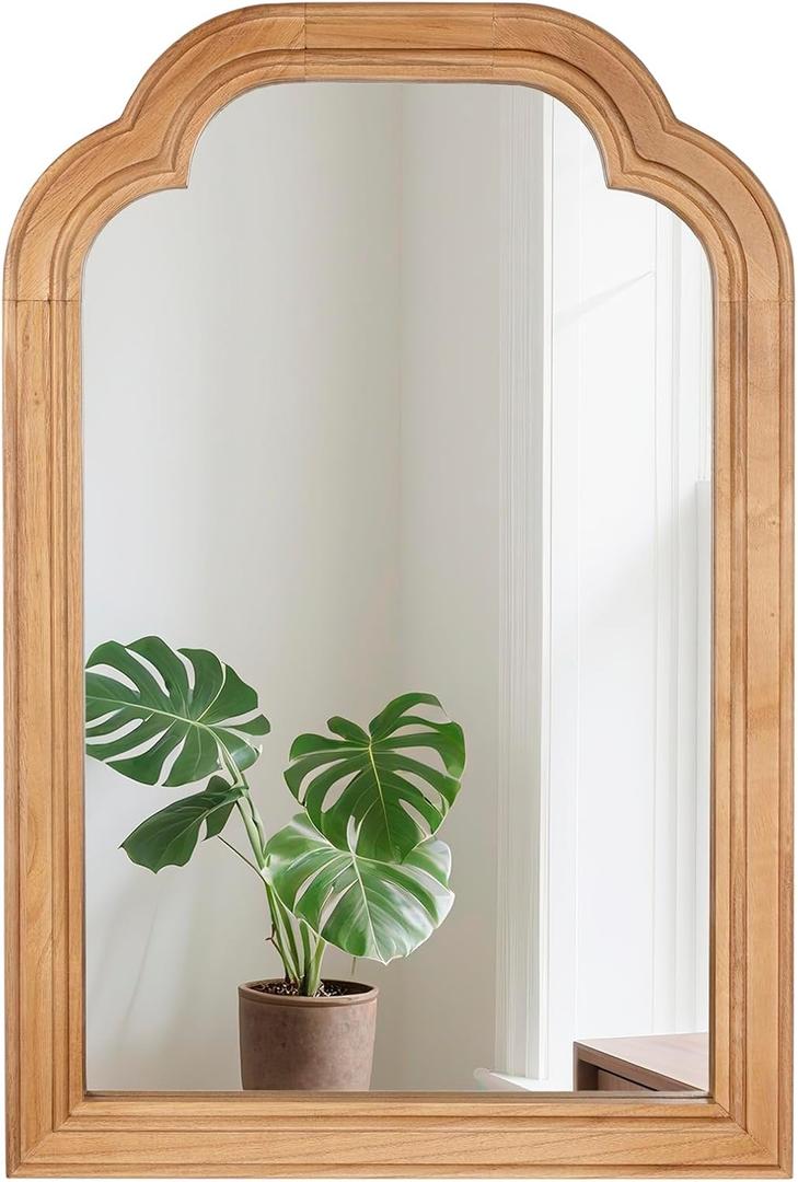 Wood Bathroom Mirror for Wall, 24 x 16 Inch Decorative Wall Mirror with Rustic Wooden Frame for Living Room, Vanity, Bedroom, Entryway, Farmhouse