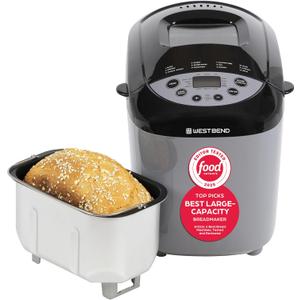 West Bend Hi-Rise Bread Maker Machine Programmable 12 Programs Including Gluten Free & 3 Loaf Sizes and Crust Colors with Traditionally-Shaped Horizontal Bread Pan with Dual Knead Blades, 3-Lb, Gray