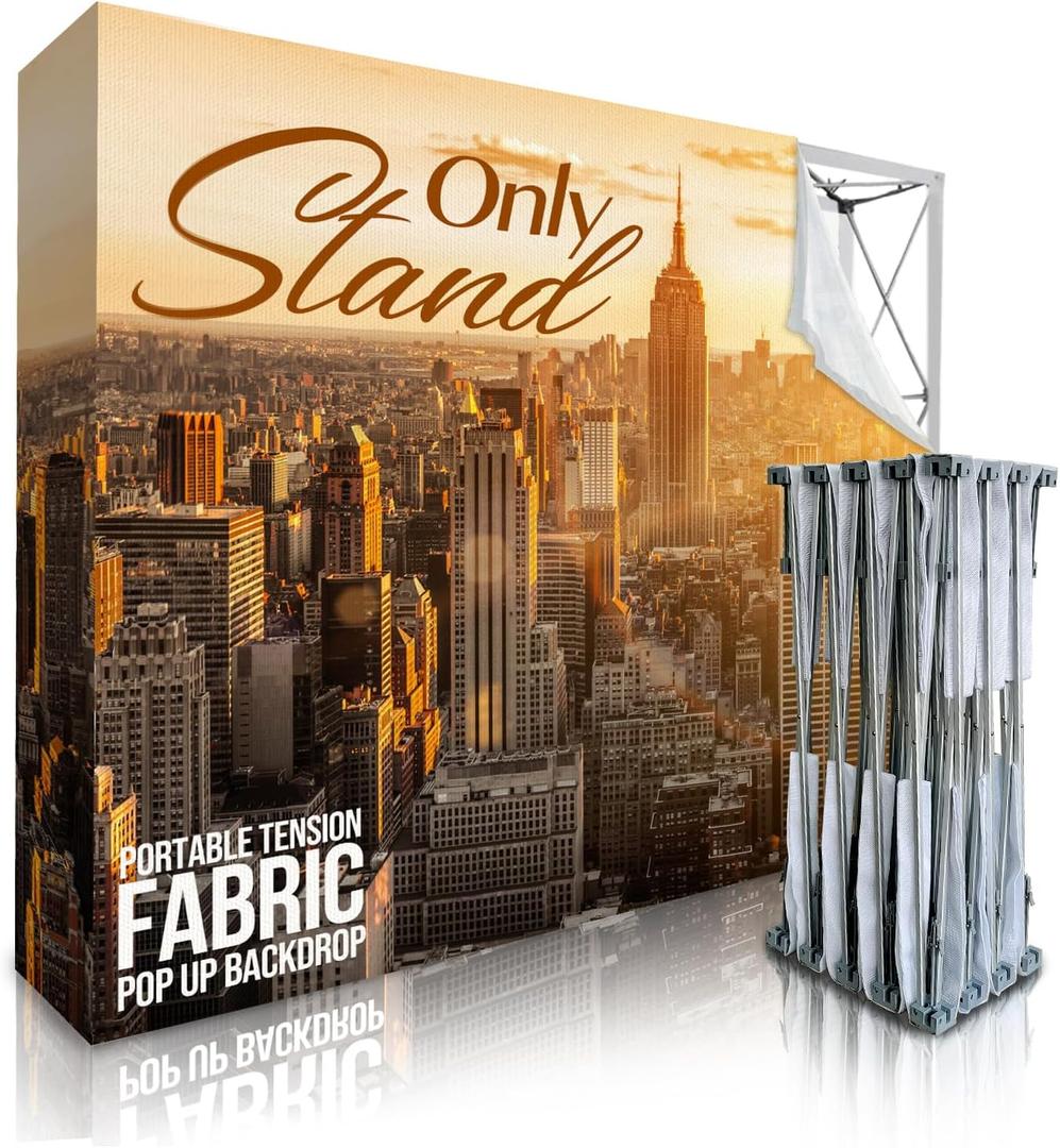 7.5x7.5FT Tension Fabric Pop Up Display Stand Trade Show Holder Backdrop Portable Aluminum Double-sided for Booth Exhibition Wedding Event - Stand Only