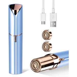 Facial Hair Remover for Women- as Seen on TV Painless Face Shaver -Mini Hair Remover, Electric Razor Shaver Portable Bikini Epilator for Lips, Chin, Armpit, Peach Fuzz, Fingers, Neck, Cheek (Blue+2 Heads)