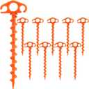 Tent Stakes Ground Anchors Screw in, 10 Pack Sand Stakes for Beach 9.4 Inch Heavy Duty Spiral Tent Pegs for Camping, Party, Hiking, Outdoor Decoration (10, Orange)