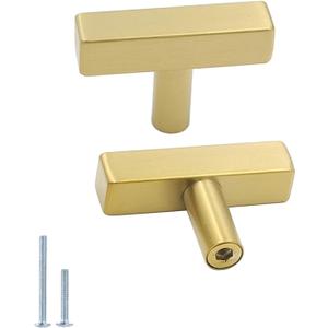 25 Pack Gold Cabinet Knobs Brushed Gold Drawer Knobs T Brass Cabinet Pulls for Kitchen Cupboard & Drawer Hardware