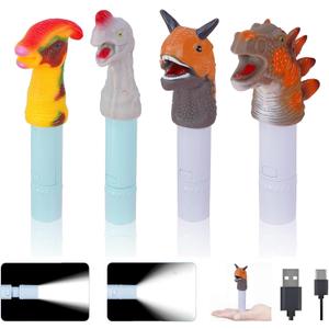 4 Pack Small Mini Cute Kids Flashlight, Rechargeable Dinosaur Flashlights for Boys Girls,Christmas Gifts Stocking Stuffers, Dinosaur 4Pack