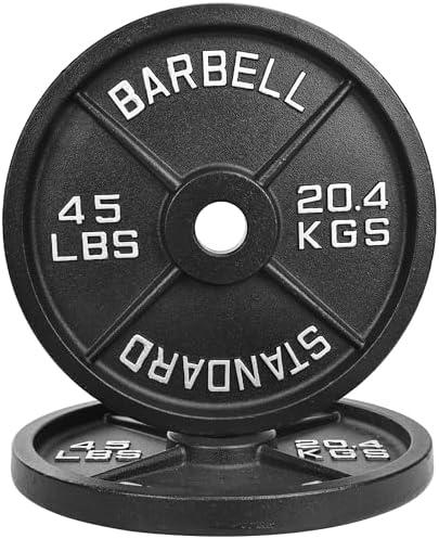 Fitvids 2-Inch Olympic Cast Iron Weight Plate for Strength Training & Weightlifting, 45lbs