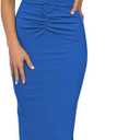HUUSA Women's Sexy Sleeveless Cut Out Slim Bodycon Dress Crewneck Crisscross Twist Ruched Slit Ribbed Knit Tank Midi Dress (Medium, Light Blue/Blue)