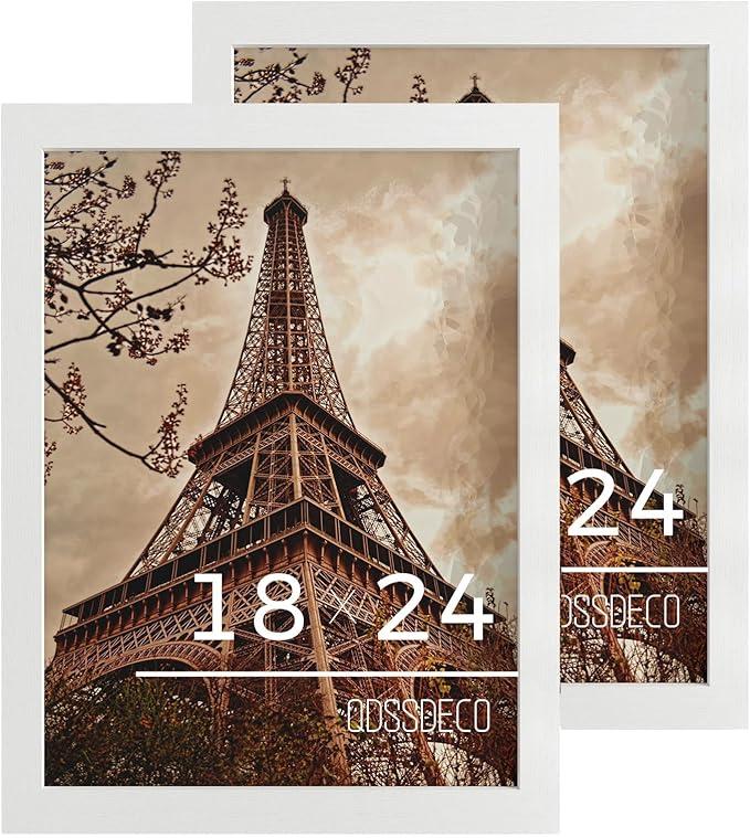 QDSSDECO 18x24 Poster Frame White Wood Frame with Plexiglass Horizontal and Vertical Formats Hanging on the Wall Display Picture, Set of 2