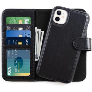 LUMARKE Designed for iPhone 11 Wallet Case - Detachable Flip Folio Cover - RFID Blocking 4 Card Slots Holder - Premium PU Leather Magnetic Kickstand - Protective Phone Case 6.1", Black Color