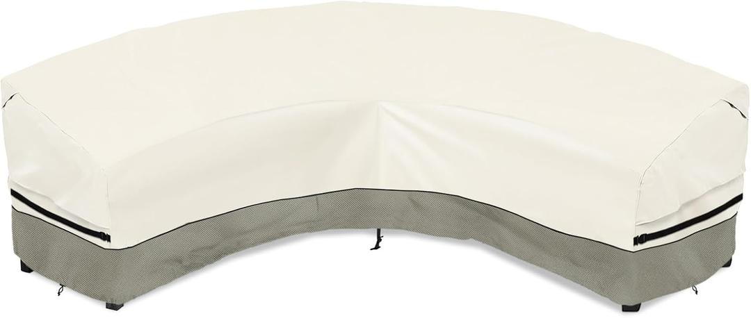 Okcool Outdoor Sectional Cover,Curved Patio Furniture Covers for 5-7 Seater Outdoor Furniture Couch,190"(Back Arc Length) / 126"(Front Arc Length) x 32"(Deep), White&Grayish Green
