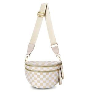 Checkered Crossbody Bag Bum Bags for Women, Spacious Nylon Fanny Packs Belt Wallet (beige checkered)