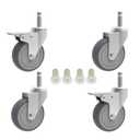 2-Inch Swivel Stem Caster, 7/16-Inch Stem Diameter Rubber Wheel, Thermoplastic Rubber TPR Replacement Wheels - 4 Pack(2 Brakes 2 Swivel)