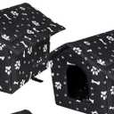 2 Pcs Outdoor Cat House Stray Cats Shelter Weatherproof Outside Cat House Indoor Foldable Warm Pet Cave with Paw Print for Feral Cat Dog Winter Wild Animal(Black, Small-Houses)