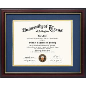 GraduationMall 8.5x11 Diploma Frame with Navy over Gold Mat or Display 11x14 Certificate without Mat,Solid Wood & UV Protection Acrylic,Cherry Finish with Gold Trim