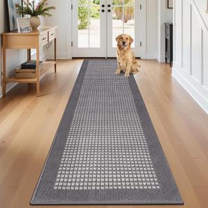 Ileading Hallway Runner Rug 2'x10' Heavy-Duty Durable Entryway Floor Mat with Non Slip Rubber Backing for Busy Traffic Extended Indoor Doormat Machine Washable Grey Kitchen Throw Rug for Corridor