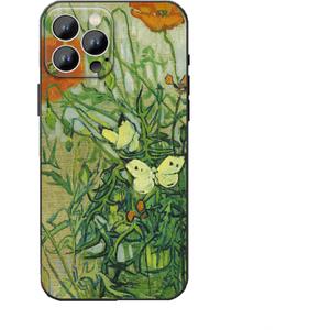 for iPhone 16 Pro Case for Women, Aesthetic Van Gogh Butterflies and Poppies Case, Soft TPU Flower Shockproof Protective Cover