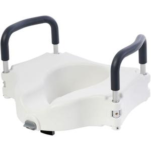 VMS Raised Toilet Seat with Removable Handles & Locking Seat | Adds 5" to Toilet Seat Height | Ergonomic Contour Design & Detachable, Padded Arms for Safety & Comfort for Seniors and Medical Home Care