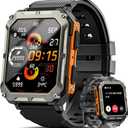 Military Smart Watch for Men with Blood Pressure (Answer/Make Call), Rugged Tactical Smartwatch for Android and iPhone, 10 ATM Waterproof Outdoor Sports Fitness Tracker with Heart Rate, Sleep Monitor (Orange)