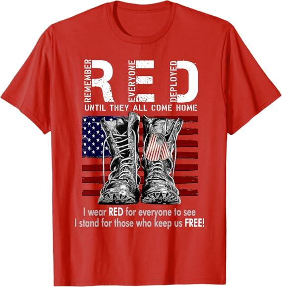 On Friday We Wear Red Military R.E.D Friday Military Remember Everyone Deployed Unisex-Adults US Flag T-Shirt Black Small Classic Fit Short Sleeve, S